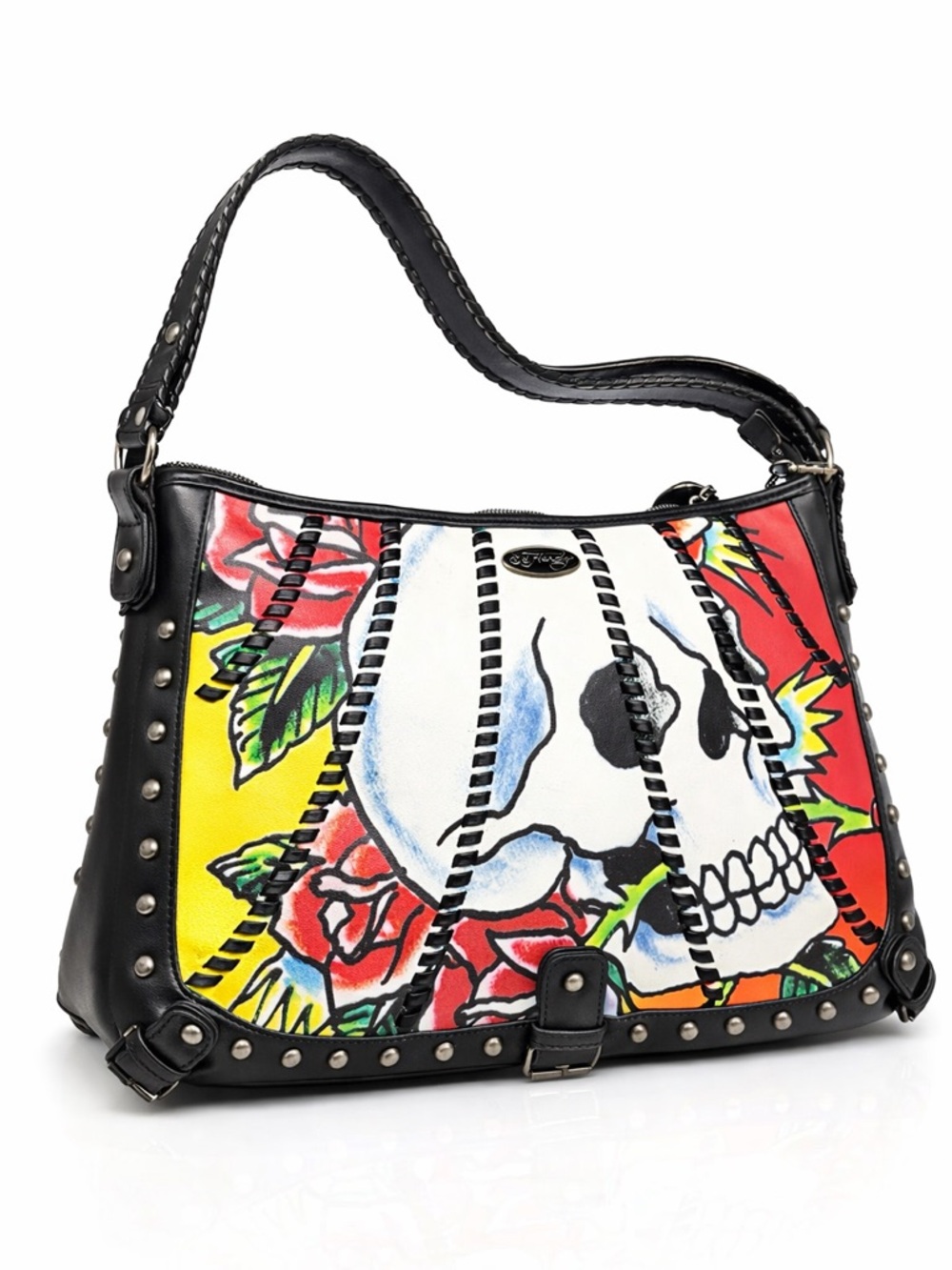 Ed Hardy Y2K Skull Rose Studded Shoulder Bag NWT